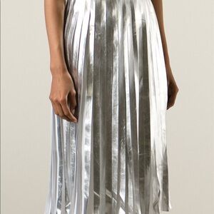 Raoul White Silver Metallic Pleated Midi Skirt 2